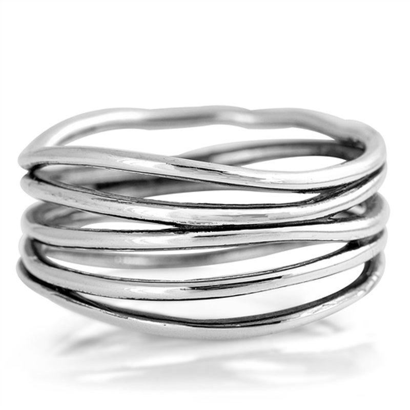 Sac Silver Oxidized Stacked Bar Knot Wide Wedding Ring New 925 Sterling Silver Open Band Size 9 - Image 1